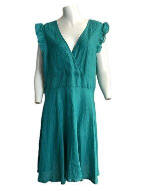 idillio Positano Dress XL 100% Linen Made in Italy Faux Wrap V Neck Ruffle NWT